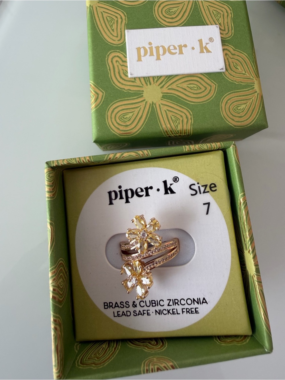 piper k Gold Flower Cubic Zirconia wrap Ring Size 7